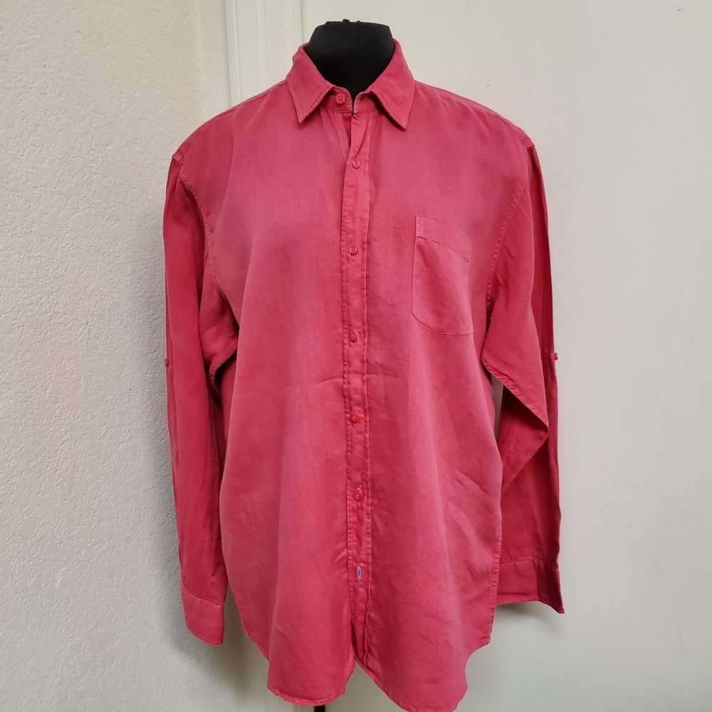Toscano Aqua Linen Long Sleeve Men's Collared Button Up Shirt